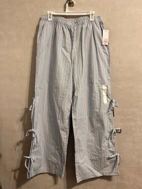 Women's High-Rise Side-Tie Relaxed Boxer Pants - Wild Fable Blue Striped Large